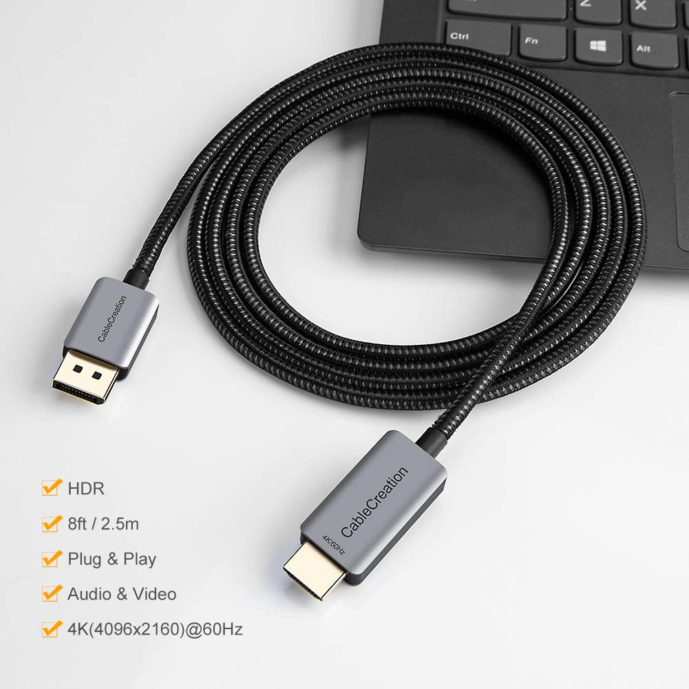 CableCreation Active 4K DisplayPort 1.4 (Male) to HDMI 2.1 (Male) Cable (8 Ft)