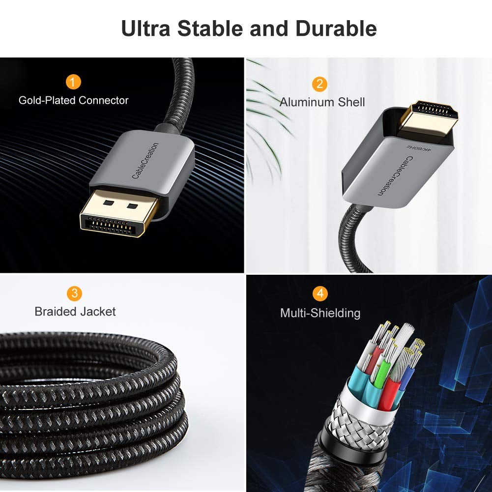 CableCreation Active 4K DisplayPort 1.4 (Male) to HDMI 2.1 (Male) Cable (8 Ft)