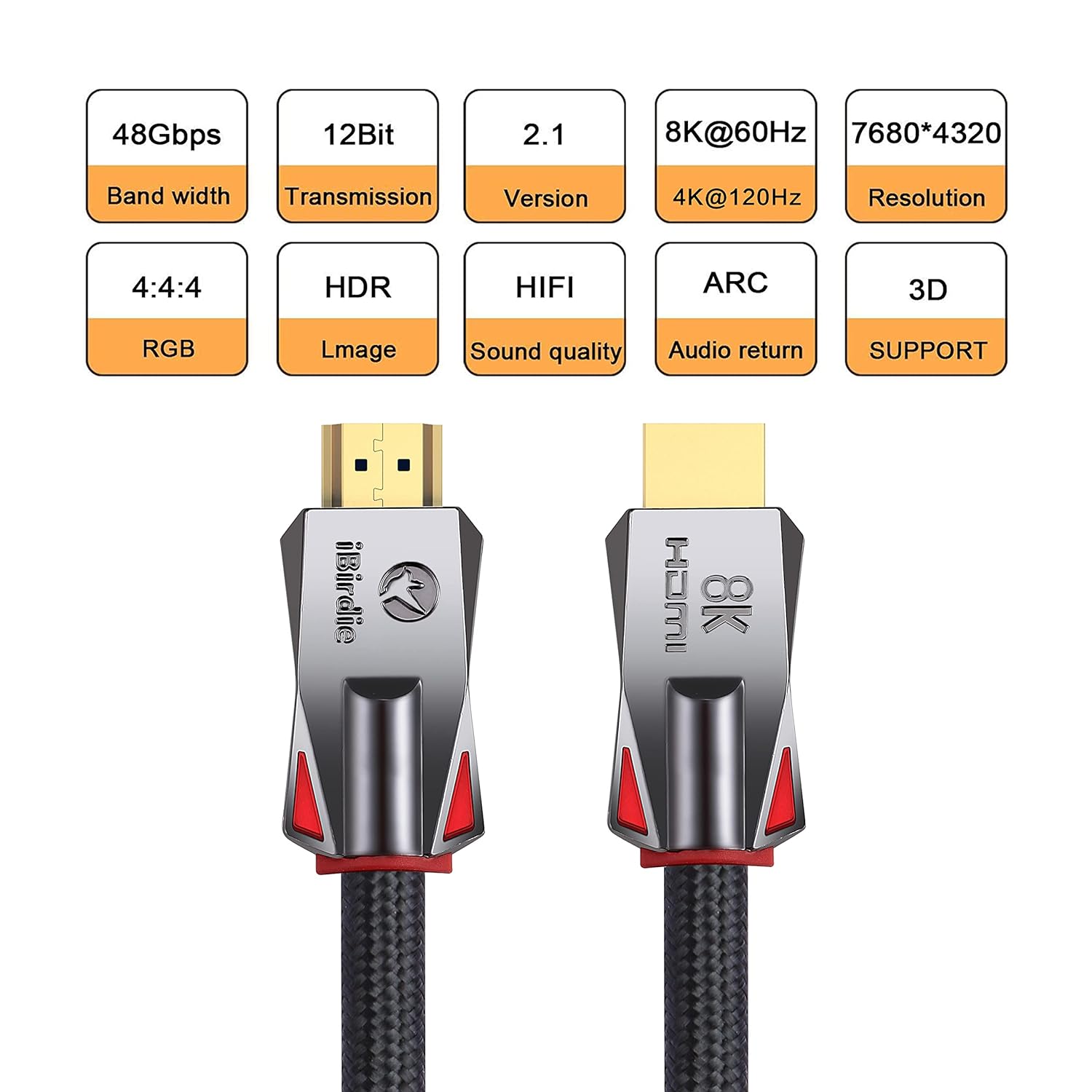 iBirdie 8K Fiber Optic HDMI 2.1 Cable Male to Male (50 Ft)