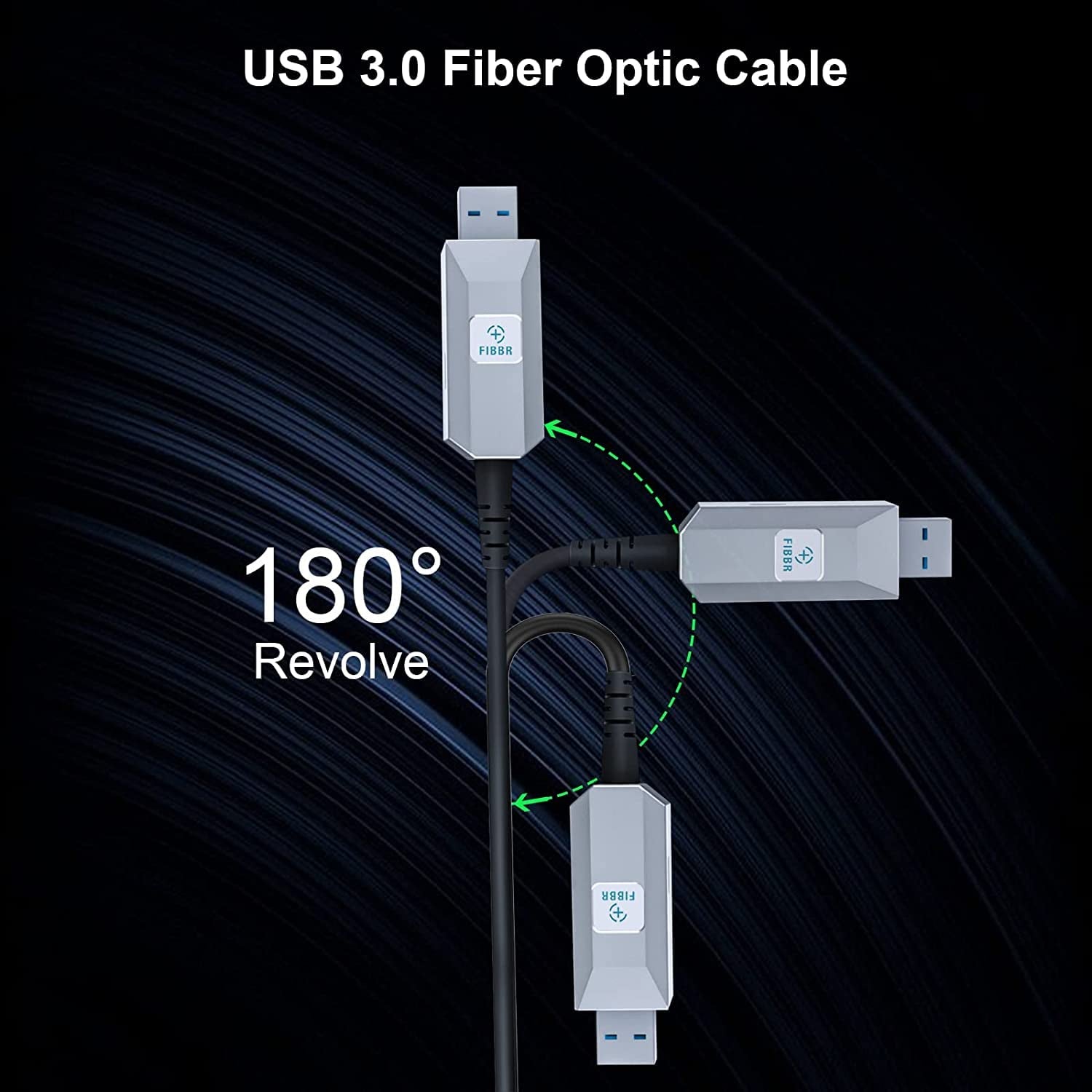 FIBBR Fiber Optic USB Type A 3.0 Male to Female Active Extension Cable (50Ft)