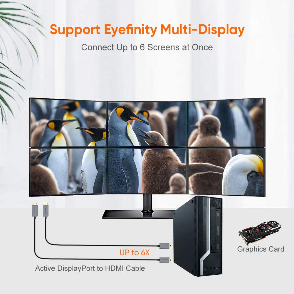 CableCreation Active 4K DisplayPort 1.4 (Male) to HDMI 2.1 (Male) Cable (8 Ft)