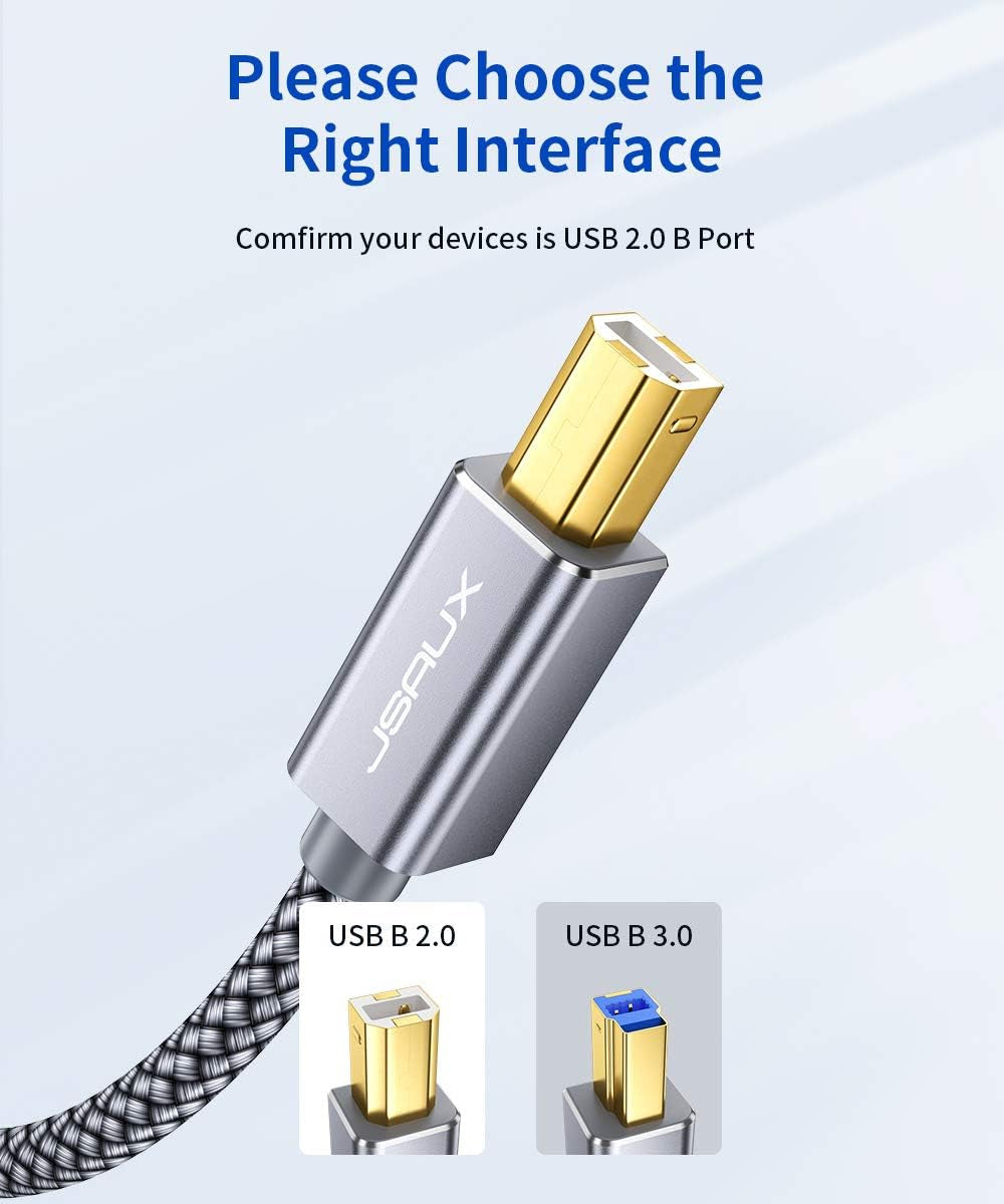 JSAUX USB 2.0 Type A Male to Type B Male Printer Cable (6.6 Ft)