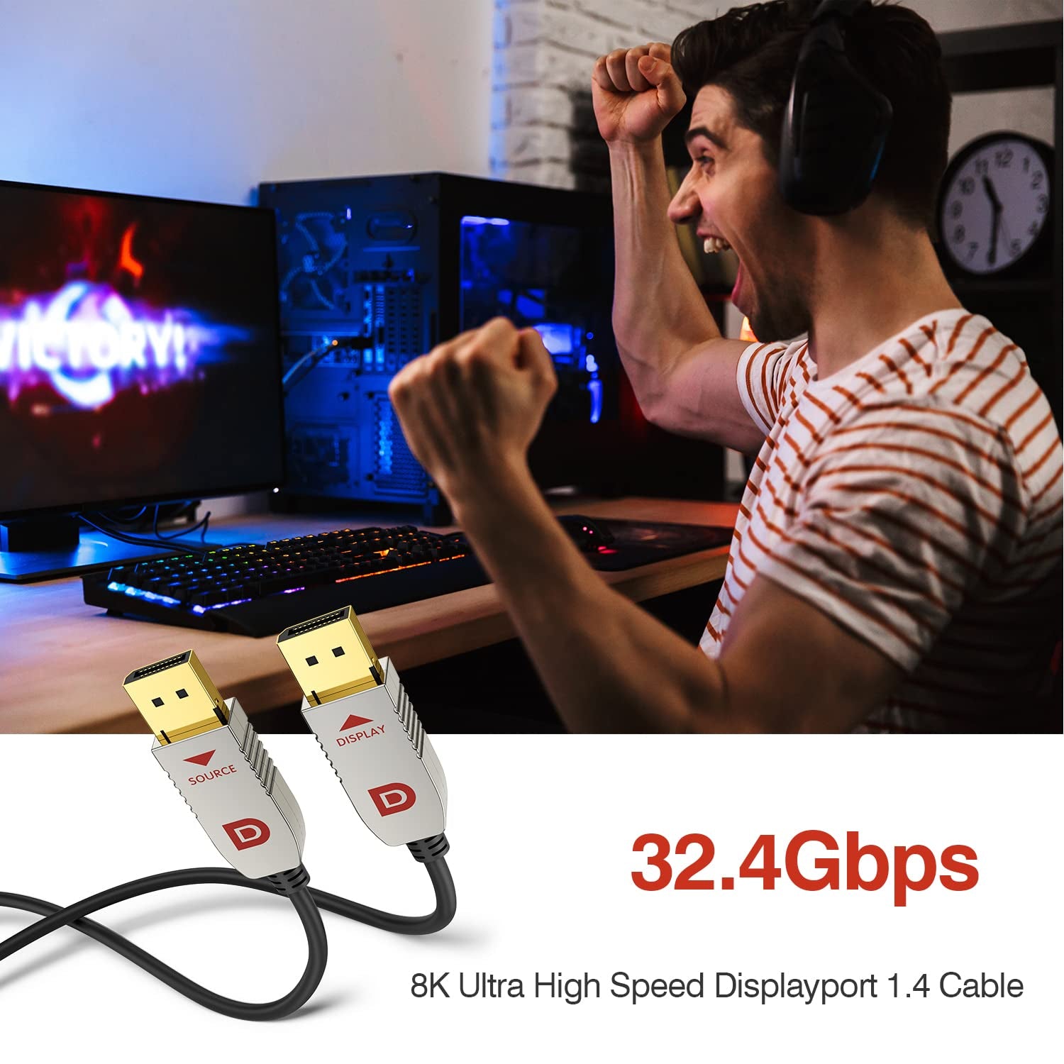 RUIPRO 8K Fiber Optic DisplayPort Cable Male to Male (50 Feet)