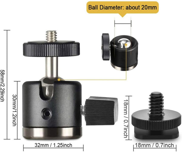 UTEBIT Mini Ball Head, Tripod Head with 1/4" Hot Shoe, 360° Rotatable Ball Head