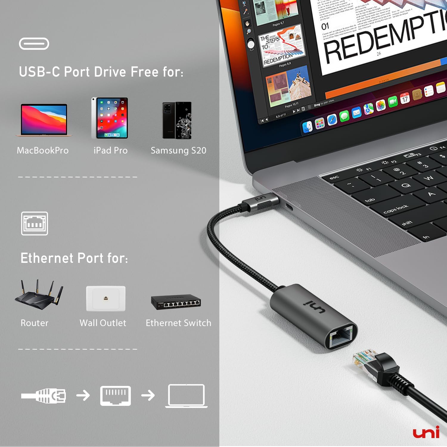 Uni USB C to Ethernet Adapter