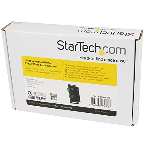 StarTech.com 1 Port Metal Industrial USB to RS422/RS485 Serial Adapter w/ Isolation (ICUSB422IS) Black