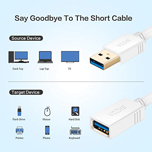 USB Extension Cable 25 ft, VCZHS Active USB 3.0 Extension Cable 25 Feet USB 3.0 Active Repeater Cable Built-in Signal Booster Chipsets