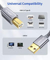 JSAUX Printer Cable, 6.6FT USB Printer Cord 2.0 Type A Male to B Male Cable Scanner Cord High Speed Compatible with HP, Canon, Dell, Epson, Lexmark, Xerox, Samsung and More (Grey)