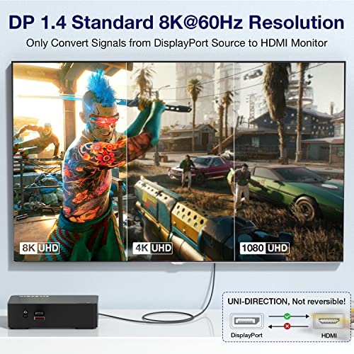 8K DisplayPort 1.4a (male) to HDMI 2.1 (female) convertor